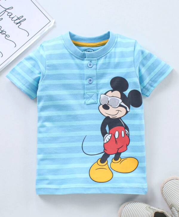 Half Sleeves T-Shirt Mickey Mouse Print - Blue