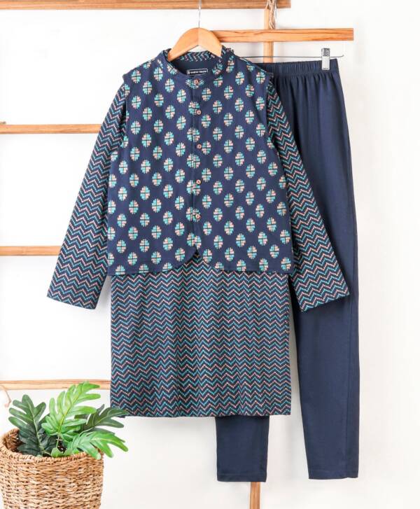 Full Sleeves Bio Wash Knit Kurta Pajama Set Printed - Image 2