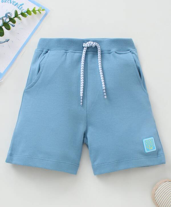 Cotton Knit Shorts Solid- Blue