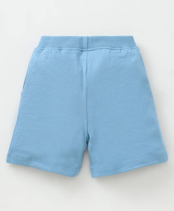 Cotton Knit Shorts Solid- Blue - Image 2