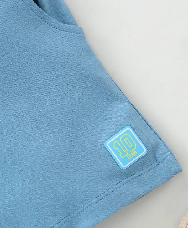 Cotton Knit Shorts Solid- Blue - Image 3