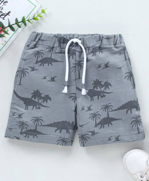 Cotton Shorts Dino Print - Dark Grey