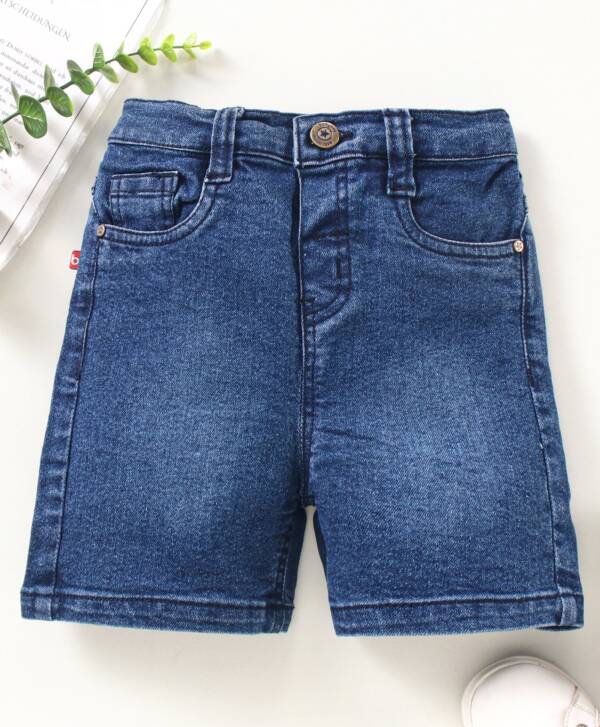 Mid Thigh Length Denim Shorts - Dark Blue