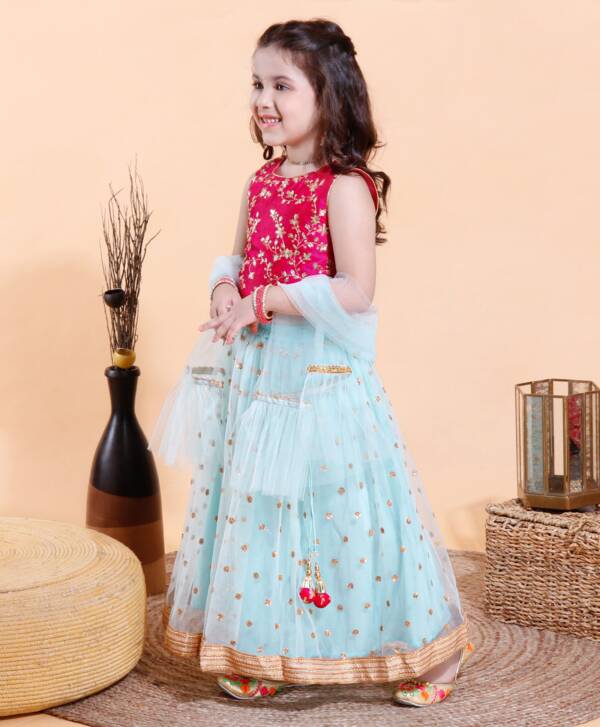 Sleeveless Choli & Lehenga With Dupatta - Pink - Image 2