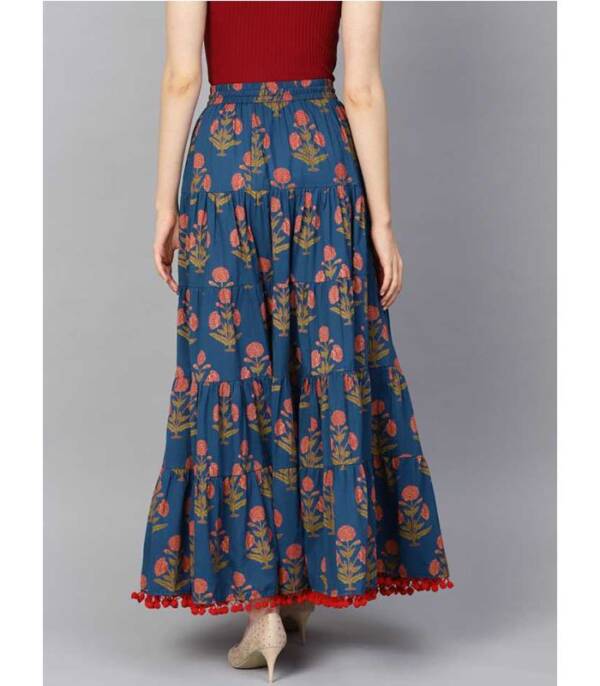 Vara Women Floral Print Flared Blue Skirt - Image 3