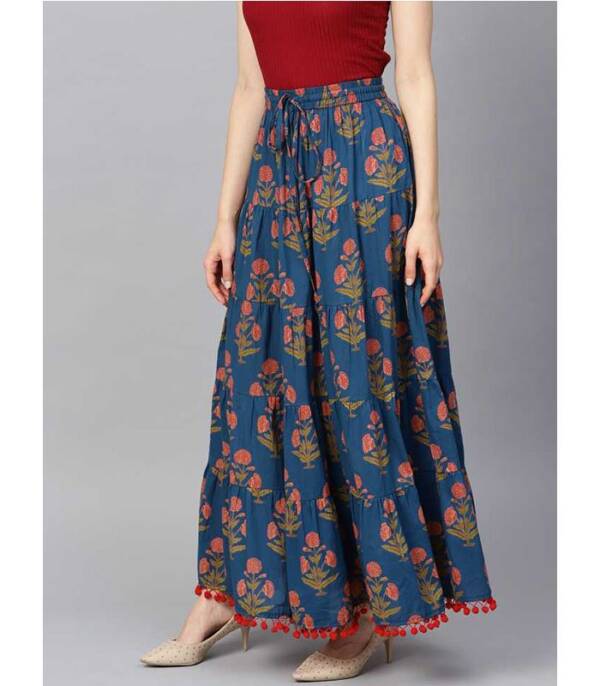 Vara Women Floral Print Flared Blue Skirt - Image 4