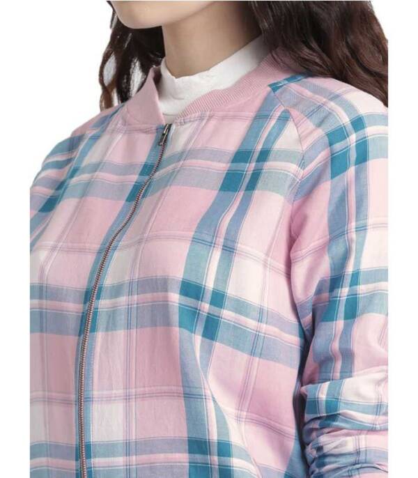 ROADSTER Full Sleeve Checkered Women Bomber Jacket - Image 4