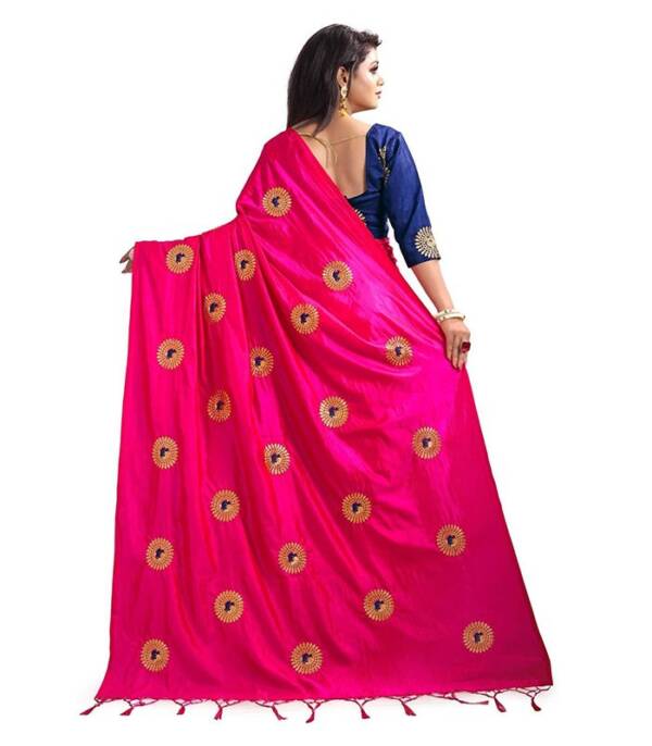 Embroidered Fashion Poly Silk Saree  (Pink) - Image 2