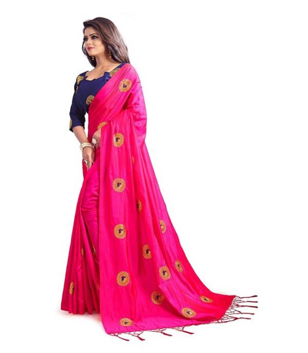 Embroidered Fashion Poly Silk Saree  (Pink) - Image 3