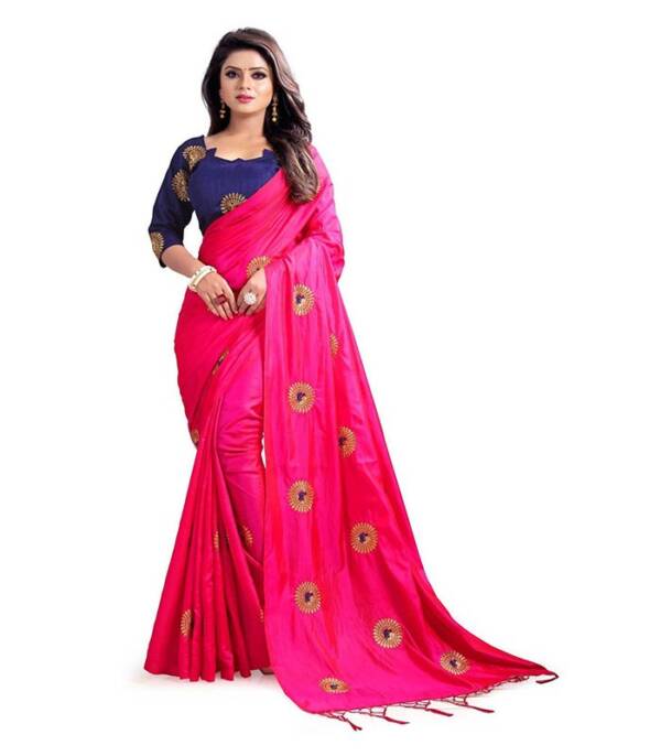 Embroidered Fashion Poly Silk Saree  (Pink)