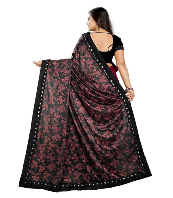 Printed, Floral Print Fashion Lycra Blend Saree  (Maroon, Black) - Image 2