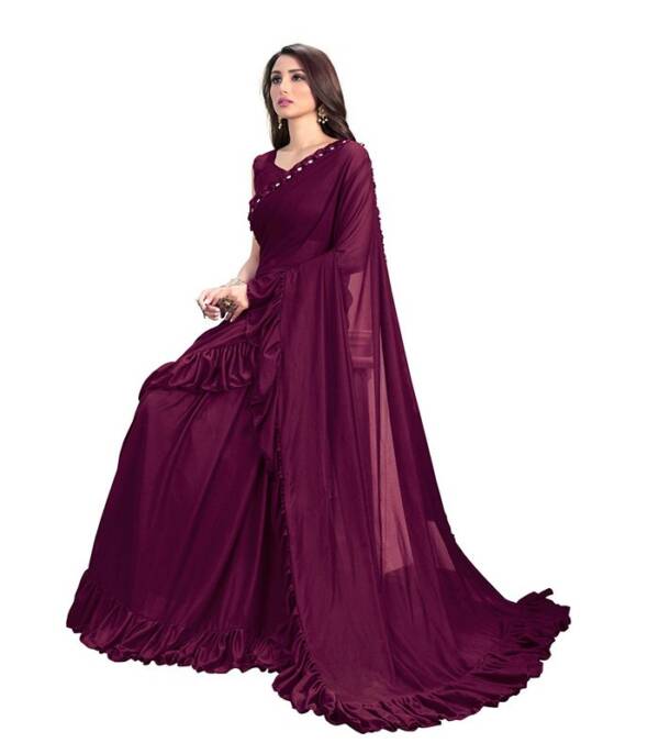 Solid Fashion Lycra Blend Saree  (Purple) - Image 2