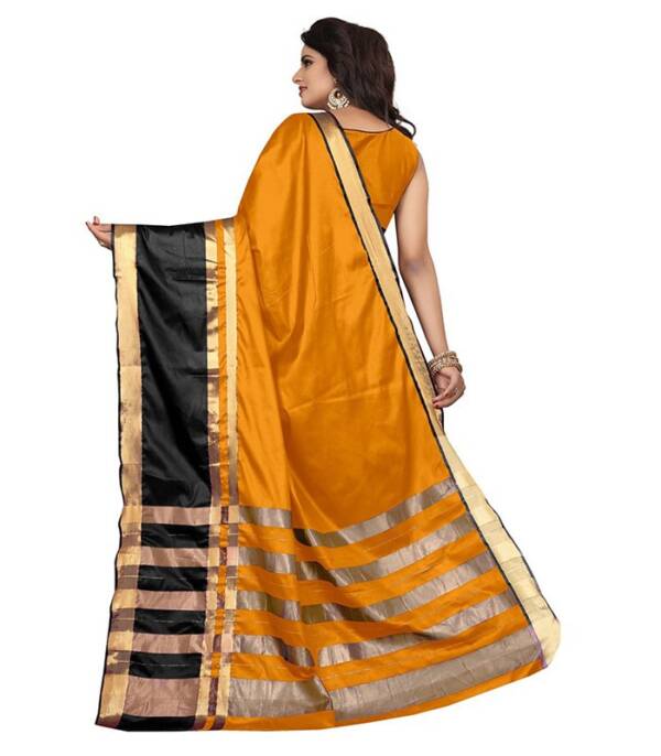 Striped Dharmavaram Cotton Silk Saree  (Orange) - Image 2