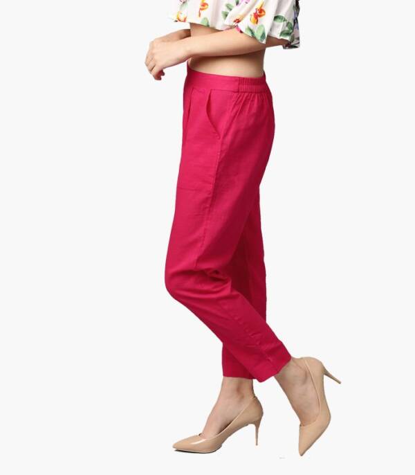 Women Pink Regular Trousers - Image 4