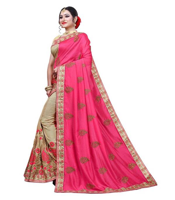 Woven Bollywood Jacquard Saree  (Pink, Cream)