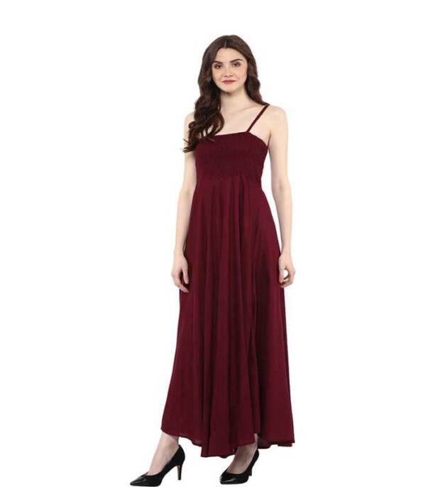 Wari Solid Cotton Rayon Blend Stitched Straight Gown (Maroon) - Image 3