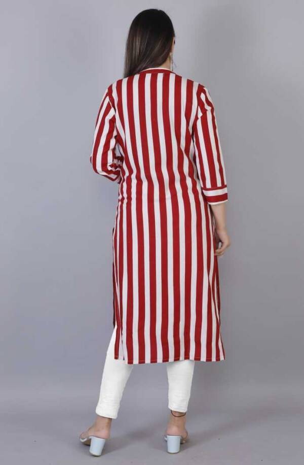 Women Striped Cotton Rayon Blend Straight Kurta - Image 3