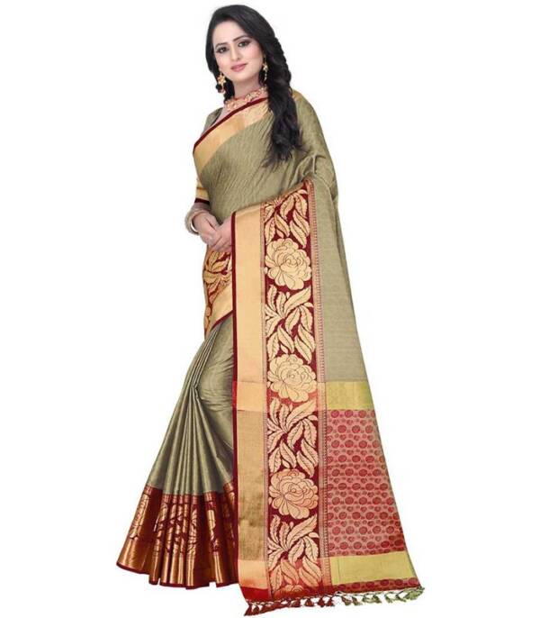 Embellished Dharmavaram Jacquard, Art Silk Saree  (Grey) - Image 2