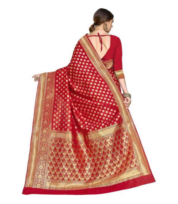 Woven Banarasi Silk Blend, Jacquard Saree  (Red) - Image 3