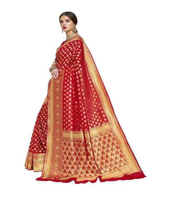 Woven Banarasi Silk Blend, Jacquard Saree  (Red) - Image 4