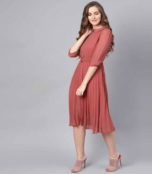 Women Fit and Flare Pink Dress - Image 2