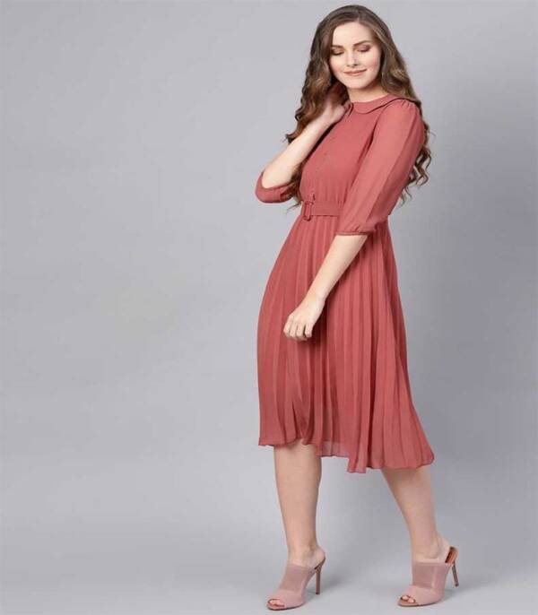 Women Fit and Flare Pink Dress - Image 3