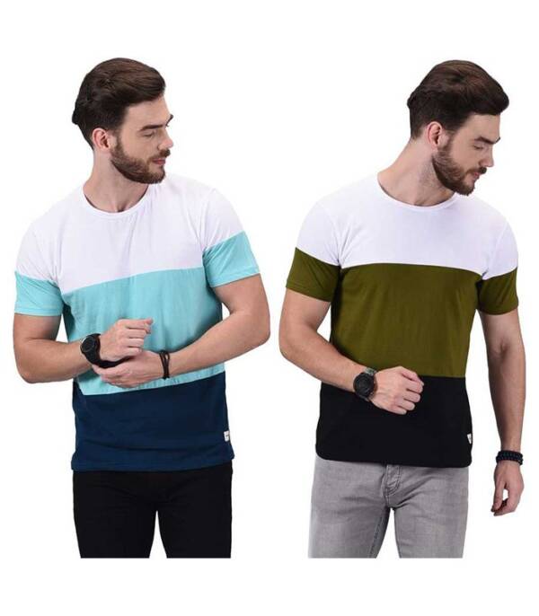 Color Block Men Round Neck Multicolor T-Shirt  (Pack of 2)